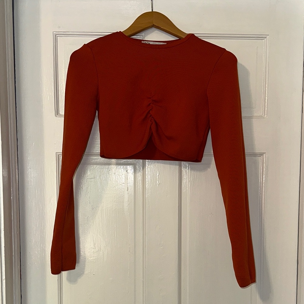 Zara Rust Long Sleeve Crop Top